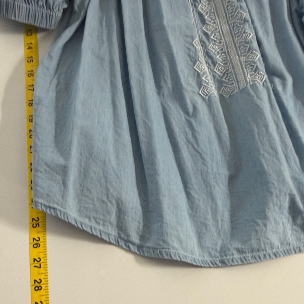 BLL New York Blue Boho Embroidered Blouse 1X 100% Lyocell Peasant Top - Picture 12 of 13